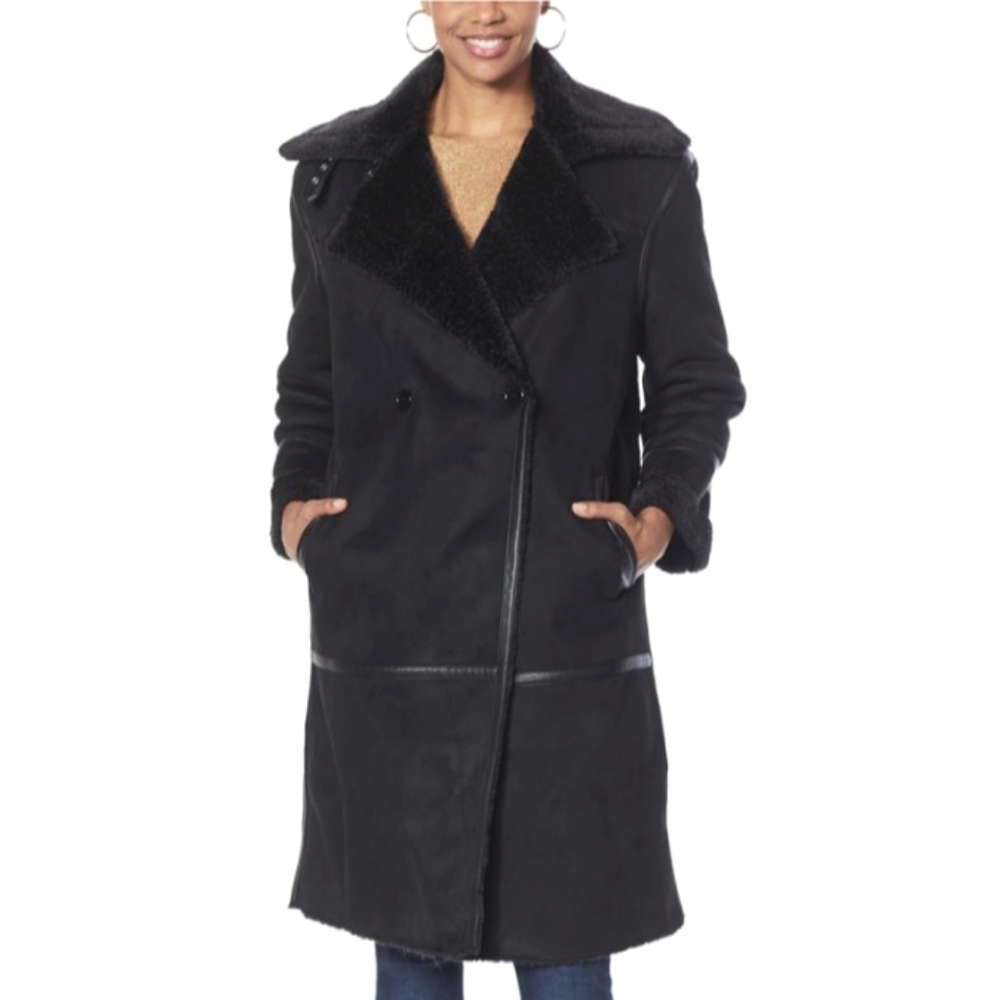 NWOT Avec De Filles Faux Shearling Sherpa Black Coat Jacket Size 1X